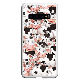 Чехол для Samsung Galaxy S10 с принтом Коровы , Силикон | Область печати: задняя сторона чехла, без боковых панелей | Тематика изображения на принте: бык | говядина | корова | паттерн | рога | стадо | теленок | тёлка