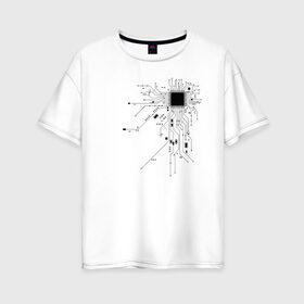 Женская футболка хлопок Oversize с принтом Сердце чип , 100% хлопок | свободный крой, круглый ворот, спущенный рукав, длина до линии бедер
 | art | board | chip | cyber | heart | system | арт | кибер | плата | сердце | система | чип