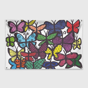 Флаг-баннер с принтом Дудл бабочки , 100% полиэстер | размер 67 х 109 см, плотность ткани — 95 г/м2; по краям флага есть четыре люверса для крепления | doodle | бабочка | бабочки | дудл | узоры