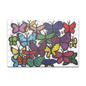 Пазл магнитный 126 элементов с принтом Дудл бабочки , полимерный материал с магнитным слоем | 126 деталей, размер изделия —  180*270 мм | doodle | бабочка | бабочки | дудл | узоры