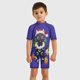 Детский купальный костюм 3D с принтом Luna Happy New Year , Полиэстер 85%, Спандекс 15% | застежка на молнии на спине | 2021 | cat | catmas | christmas | happy new year | merry christmas | new year | аниме | кот | котейка | котики | луна | манга | новый год | праздник | рождество | сейлормун