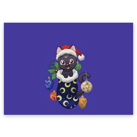 Поздравительная открытка с принтом Luna Happy New Year , 100% бумага | плотность бумаги 280 г/м2, матовая, на обратной стороне линовка и место для марки
 | Тематика изображения на принте: 2021 | cat | catmas | christmas | happy new year | merry christmas | new year | аниме | кот | котейка | котики | луна | манга | новый год | праздник | рождество | сейлормун