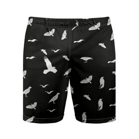 Мужские шорты спортивные с принтом Птицы | Чёрно-белые ,  |  | 