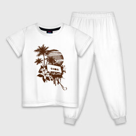 Детская пижама хлопок с принтом Ретро , 100% хлопок |  брюки и футболка прямого кроя, без карманов, на брюках мягкая резинка на поясе и по низу штанин
 | Тематика изображения на принте: palm | retro | retrowave | urban | закат | кассета | краска | лето | магнолии | магнолия | на заре | пальма | пальмы | пленка | пляж | ретро | ретровейв | ретровейф | рисунок | уличный стиль | цветы