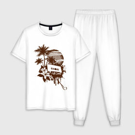 Мужская пижама хлопок с принтом Ретро , 100% хлопок | брюки и футболка прямого кроя, без карманов, на брюках мягкая резинка на поясе и по низу штанин
 | Тематика изображения на принте: palm | retro | retrowave | urban | закат | кассета | краска | лето | магнолии | магнолия | на заре | пальма | пальмы | пленка | пляж | ретро | ретровейв | ретровейф | рисунок | уличный стиль | цветы