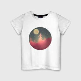 Детская футболка хлопок с принтом Полнолуние , 100% хлопок | круглый вырез горловины, полуприлегающий силуэт, длина до линии бедер | forest | full moon | moon | mountain | nature | night | stars | гора | горы | деревья | звезды | лес | луна | луная ночь | лунная ночь | ночь | пейзаж | полная луна | полнолуние | природа | рисунок