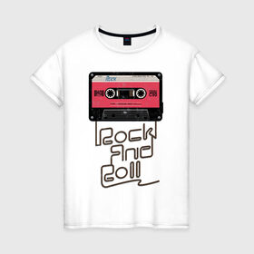 Женская футболка хлопок с принтом Rock and Roll , 100% хлопок | прямой крой, круглый вырез горловины, длина до линии бедер, слегка спущенное плечо | rock | rock and roll | roll | кассета | классика | музыка | рок | рокер | рокнролл