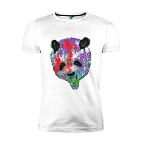 Мужская футболка хлопок Slim с принтом Панда , 92% хлопок, 8% лайкра | приталенный силуэт, круглый вырез ворота, длина до линии бедра, короткий рукав | animal | animals | australia | bear | paint | panda | panda bear | австралия | голова | голова панды | животное | зубы | клыки | краска | краски | медведь | медведь панда | панда | пандочка | природа | рисунок