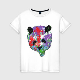 Женская футболка хлопок с принтом Панда , 100% хлопок | прямой крой, круглый вырез горловины, длина до линии бедер, слегка спущенное плечо | animal | animals | australia | bear | paint | panda | panda bear | австралия | голова | голова панды | животное | зубы | клыки | краска | краски | медведь | медведь панда | панда | пандочка | природа | рисунок