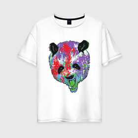 Женская футболка хлопок Oversize с принтом Панда , 100% хлопок | свободный крой, круглый ворот, спущенный рукав, длина до линии бедер
 | animal | animals | australia | bear | paint | panda | panda bear | австралия | голова | голова панды | животное | зубы | клыки | краска | краски | медведь | медведь панда | панда | пандочка | природа | рисунок