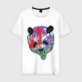 Мужская футболка хлопок с принтом Панда , 100% хлопок | прямой крой, круглый вырез горловины, длина до линии бедер, слегка спущенное плечо. | Тематика изображения на принте: animal | animals | australia | bear | paint | panda | panda bear | австралия | голова | голова панды | животное | зубы | клыки | краска | краски | медведь | медведь панда | панда | пандочка | природа | рисунок