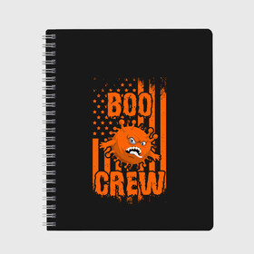 Тетрадь с принтом Boo Crew (covid19) , 100% бумага | 48 листов, плотность листов — 60 г/м2, плотность картонной обложки — 250 г/м2. Листы скреплены сбоку удобной пружинной спиралью. Уголки страниц и обложки скругленные. Цвет линий — светло-серый
 | 19 | america | boo | cat | covid | covid 19 | covid19 | ghost | halloween | monster | ncov | zombie | америка | бу | вирус | кладбище | коронавирус | монстр | монстры | приведение | приведения | призрак | призраки | тыква | хэллоу