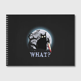 Альбом для рисования с принтом What Cat (Halloween) , 100% бумага
 | матовая бумага, плотность 200 мг. | Тематика изображения на принте: cat | cats | halloween | what | кот | котенок | коты | котяра | кошак | кошка | нож | пушистый | хэллоуин | что