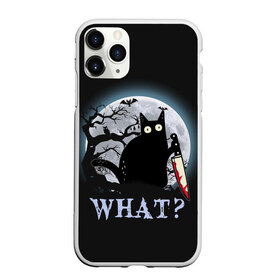 Чехол для iPhone 11 Pro Max матовый с принтом What Cat (Halloween) , Силикон |  | cat | cats | halloween | what | кот | котенок | коты | котяра | кошак | кошка | нож | пушистый | хэллоуин | что