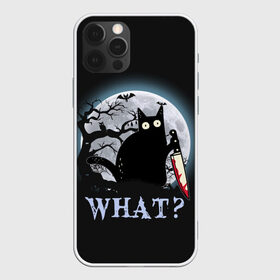 Чехол для iPhone 12 Pro Max с принтом What Cat (Halloween) , Силикон |  | Тематика изображения на принте: cat | cats | halloween | what | кот | котенок | коты | котяра | кошак | кошка | нож | пушистый | хэллоуин | что
