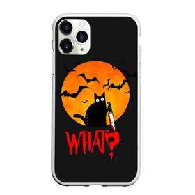 Чехол для iPhone 11 Pro Max матовый с принтом What Cat (Halloween) , Силикон |  | Тематика изображения на принте: cat | cats | halloween | moon | what | кот | котенок | коты | котяра | кошак | кошка | летучая | луна | мышь | нож | пушистый | хэллоуин | что