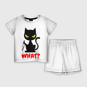 Детский костюм с шортами 3D с принтом What Cat ,  |  | cat | cats | halloween | what | кот | котенок | коты | котяра | кошак | кошка | нож | пушистый | хэллоуин | что