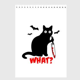 Скетчбук с принтом What Cat (Halloween) , 100% бумага
 | 48 листов, плотность листов — 100 г/м2, плотность картонной обложки — 250 г/м2. Листы скреплены сверху удобной пружинной спиралью | Тематика изображения на принте: 