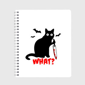 Тетрадь с принтом What Cat (Halloween) , 100% бумага | 48 листов, плотность листов — 60 г/м2, плотность картонной обложки — 250 г/м2. Листы скреплены сбоку удобной пружинной спиралью. Уголки страниц и обложки скругленные. Цвет линий — светло-серый
 | Тематика изображения на принте: 