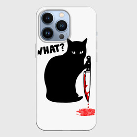 Чехол для iPhone 13 Pro с принтом What Cat ,  |  | Тематика изображения на принте: cat | cats | halloween | what | кот | котенок | коты | котяра | кошак | кошка | нож | пушистый | хэллоуин | что