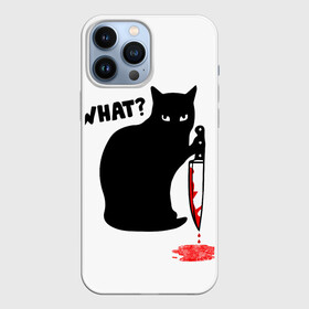 Чехол для iPhone 13 Pro Max с принтом What Cat ,  |  | Тематика изображения на принте: cat | cats | halloween | what | кот | котенок | коты | котяра | кошак | кошка | нож | пушистый | хэллоуин | что