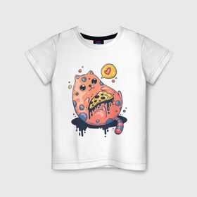 Детская футболка хлопок с принтом Cat Loves Pizza , 100% хлопок | круглый вырез горловины, полуприлегающий силуэт, длина до линии бедер | art | cat | food | heart | pizza | арт | еда | кот | котик | кошка | пицца | сердечко