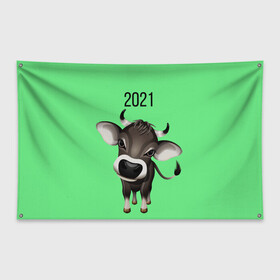 Флаг-баннер с принтом Год быка , 100% полиэстер | размер 67 х 109 см, плотность ткани — 95 г/м2; по краям флага есть четыре люверса для крепления | 2021 | бычок | год быка | гороскоп | маленький бычок. | телёнок