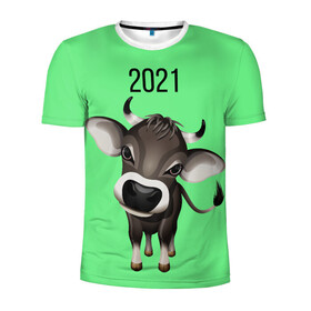 Мужская футболка 3D спортивная с принтом Год быка , 100% полиэстер с улучшенными характеристиками | приталенный силуэт, круглая горловина, широкие плечи, сужается к линии бедра | 2021 | бычок | год быка | гороскоп | маленький бычок. | телёнок