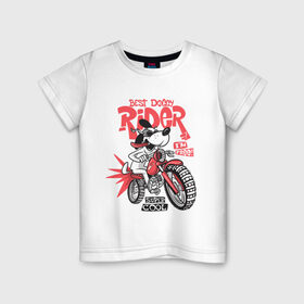 Детская футболка хлопок с принтом Best Doggy Rider , 100% хлопок | круглый вырез горловины, полуприлегающий силуэт, длина до линии бедер | Тематика изображения на принте: art | dog | drawing | moto | motorcycle | racer | wheels | арт | гонщик | колеса | мото | мотоцикл | очки | пес | рисунок | собака