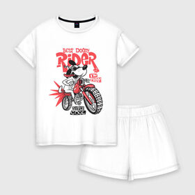 Женская пижама с шортиками хлопок с принтом Best Doggy Rider , 100% хлопок | футболка прямого кроя, шорты свободные с широкой мягкой резинкой | art | dog | drawing | moto | motorcycle | racer | wheels | арт | гонщик | колеса | мото | мотоцикл | очки | пес | рисунок | собака