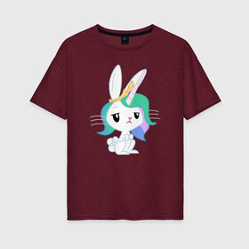 Женская футболка хлопок Oversize с принтом Зайка единорог , 100% хлопок | свободный крой, круглый ворот, спущенный рукав, длина до линии бедер
 | rabbit | rabbit unicorn | unicorn | единорог | зайка | зайка единорог | заяц | заяц единорог | кролик | кролик единорог