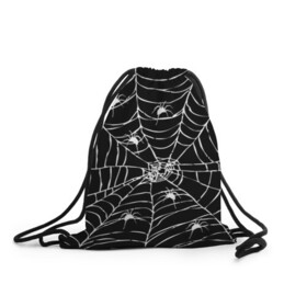 Рюкзак-мешок 3D с принтом Паутина с пауками , 100% полиэстер | плотность ткани — 200 г/м2, размер — 35 х 45 см; лямки — толстые шнурки, застежка на шнуровке, без карманов и подкладки | black and white | darkness | halloween | horror | night | spider | web | готика | жуки | жуткий | мальчикам | насекомые | нечисть | нити | ночные | ночь | пауки | паутина | подарок | сетка | страшный | темный | тьма | хеллоуин | хоррор