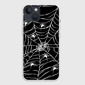 Чехол для iPhone 13 с принтом Паутина с пауками ,  |  | black and white | darkness | halloween | horror | night | spider | web | готика | жуки | жуткий | мальчикам | насекомые | нечисть | нити | ночные | ночь | пауки | паутина | подарок | сетка | страшный | темный | тьма | хеллоуин | хоррор