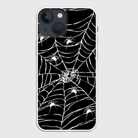 Чехол для iPhone 13 mini с принтом Паутина с пауками ,  |  | black and white | darkness | halloween | horror | night | spider | web | готика | жуки | жуткий | мальчикам | насекомые | нечисть | нити | ночные | ночь | пауки | паутина | подарок | сетка | страшный | темный | тьма | хеллоуин | хоррор
