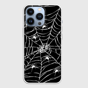 Чехол для iPhone 13 Pro с принтом Паутина с пауками ,  |  | black and white | darkness | halloween | horror | night | spider | web | готика | жуки | жуткий | мальчикам | насекомые | нечисть | нити | ночные | ночь | пауки | паутина | подарок | сетка | страшный | темный | тьма | хеллоуин | хоррор