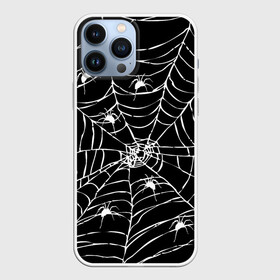 Чехол для iPhone 13 Pro Max с принтом Паутина с пауками ,  |  | black and white | darkness | halloween | horror | night | spider | web | готика | жуки | жуткий | мальчикам | насекомые | нечисть | нити | ночные | ночь | пауки | паутина | подарок | сетка | страшный | темный | тьма | хеллоуин | хоррор