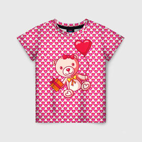 Детская футболка 3D с принтом Медвежонок сюрприз , 100% гипоаллергенный полиэфир | прямой крой, круглый вырез горловины, длина до линии бедер, чуть спущенное плечо, ткань немного тянется | Тематика изображения на принте: baby | bear | love is | teddy | valentines | бабочка | бантик | валентина | влюбленный | воздушный шарик | девочка | игрушка | лучшая мама | любимая жена | люблю | любовь | малыш | марта | медведь | медвежата | милый