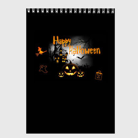 Скетчбук с принтом Halloween , 100% бумага
 | 48 листов, плотность листов — 100 г/м2, плотность картонной обложки — 250 г/м2. Листы скреплены сверху удобной пружинной спиралью | halloween | jack | lantern | pumpkin | светильник джека | хэллоуин