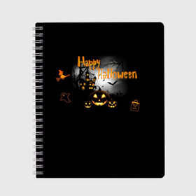 Тетрадь с принтом Halloween , 100% бумага | 48 листов, плотность листов — 60 г/м2, плотность картонной обложки — 250 г/м2. Листы скреплены сбоку удобной пружинной спиралью. Уголки страниц и обложки скругленные. Цвет линий — светло-серый
 | halloween | jack | lantern | pumpkin | светильник джека | хэллоуин