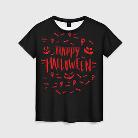 Женская футболка 3D с принтом Halloween , 100% полиэфир ( синтетическое хлопкоподобное полотно) | прямой крой, круглый вырез горловины, длина до линии бедер | halloween | jack | lantern | pumpkin | светильник джека | хэллоуин