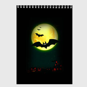 Скетчбук с принтом Halloween , 100% бумага
 | 48 листов, плотность листов — 100 г/м2, плотность картонной обложки — 250 г/м2. Листы скреплены сверху удобной пружинной спиралью | halloween | jack | lantern | pumpkin | светильник джека | хэллоуин