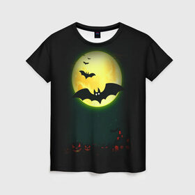 Женская футболка 3D с принтом Halloween , 100% полиэфир ( синтетическое хлопкоподобное полотно) | прямой крой, круглый вырез горловины, длина до линии бедер | halloween | jack | lantern | pumpkin | светильник джека | хэллоуин