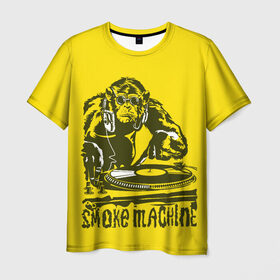 Мужская футболка 3D с принтом Дым машина , 100% полиэфир | прямой крой, круглый вырез горловины, длина до линии бедер | винила | дискотека. | дым машина | клубная музыка | обезьяна за диск жокей | шимпанзе диджей