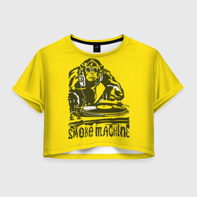 Женская футболка Crop-top 3D с принтом Дым машина , 100% полиэстер | круглая горловина, длина футболки до линии талии, рукава с отворотами | винила | дискотека. | дым машина | клубная музыка | обезьяна за диск жокей | шимпанзе диджей