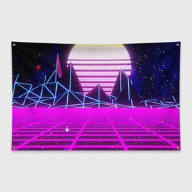 Флаг-баннер с принтом Synthwave , 100% полиэстер | размер 67 х 109 см, плотность ткани — 95 г/м2; по краям флага есть четыре люверса для крепления | synthwave | горы | горы синтвэйва | неоновые горы | синтвэйв