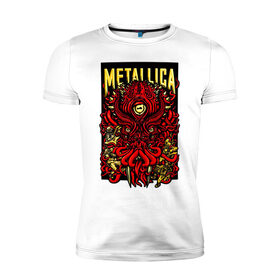 Мужская футболка хлопок Slim с принтом Metallica , 92% хлопок, 8% лайкра | приталенный силуэт, круглый вырез ворота, длина до линии бедра, короткий рукав | fangs | group | horns | metallica | neon | octopus | thrash metal | группа | клыки | неон | рога | спрут | трэш металл