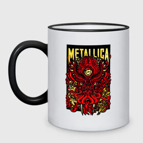 Кружка двухцветная с принтом Metallica , керамика | объем — 330 мл, диаметр — 80 мм. Цветная ручка и кайма сверху, в некоторых цветах — вся внутренняя часть | fangs | group | horns | metallica | neon | octopus | thrash metal | группа | клыки | неон | рога | спрут | трэш металл