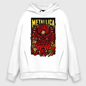 Мужское худи Oversize хлопок с принтом Metallica , френч-терри — 70% хлопок, 30% полиэстер. Мягкий теплый начес внутри —100% хлопок | боковые карманы, эластичные манжеты и нижняя кромка, капюшон на магнитной кнопке | fangs | group | horns | metallica | neon | octopus | thrash metal | группа | клыки | неон | рога | спрут | трэш металл