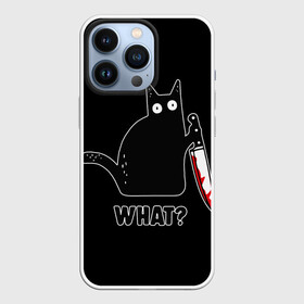 Чехол для iPhone 13 Pro с принтом What Cat ,  |  | Тематика изображения на принте: cat | cats | halloween | what | кот | котенок | коты | котяра | кошак | кошка | нож | пушистый | хэллоуин | что