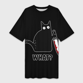 Платье-футболка 3D с принтом What Cat ,  |  | cat | cats | halloween | what | кот | котенок | коты | котяра | кошак | кошка | нож | пушистый | хэллоуин | что
